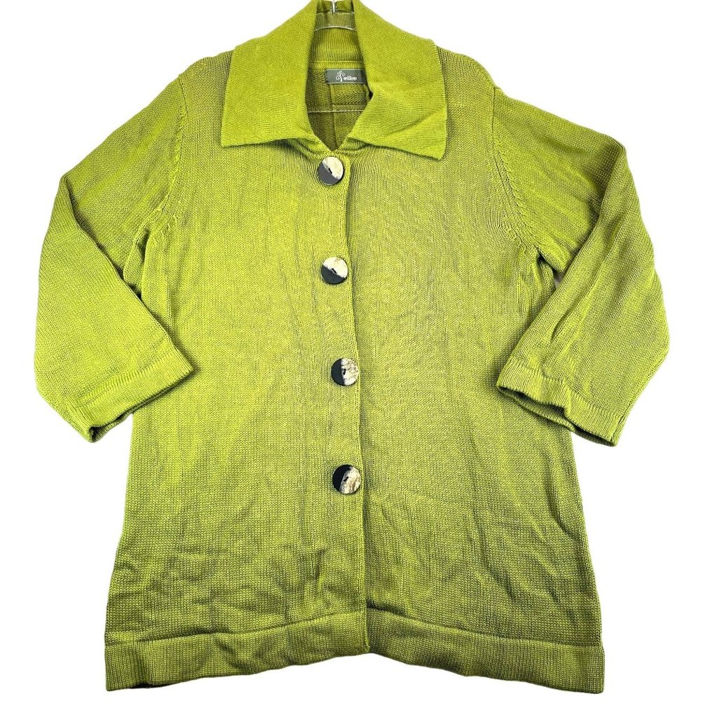 NWT WILLOW Womens XL Green Cardigan Button Up Spread Collar Soft Knit Duster